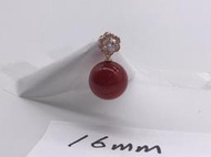 1125天然珍珠貝珠貝寶珠珍珠墜子南洋珍珠貝墜子紅珊瑚色16mm花型碎鑽玫瑰金款