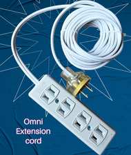 Omni Extension cord. Heavy duty plug, 4 gang spring outlet. flatcord 16 black or white. heavy duty.
