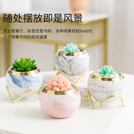 TJE  HOME Marble series Colorful Nordic Succulent Pottery Vase / Ceramic Flower Pot with Metal Rack Stand / 小花盆 / 多肉小花盆