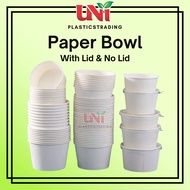 [Uniplastic Trading] White Paper Bowl + Lid (Optional) Disposable Food Bowl 260ML 390ML 520ML 850ML