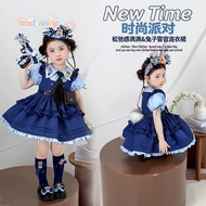 Girls Judy Cop Costume Dress Blue Police Uniform Lolita Dress, Kids Halloween Party Outfit for 3-8Y