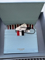 NEW Thom Browne Navy White Stripe Cardholder Business Fold Italy Leather Calf Wallet