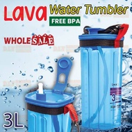 LAVA Water Bottle Tumbler Container Easy Carry Strip Straw 3L BPA FREE