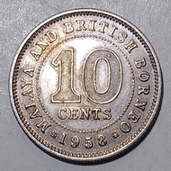 Uang Koin Kuno Malaya And British Borneo 10 Cent Tahun 1958 Elizabeth