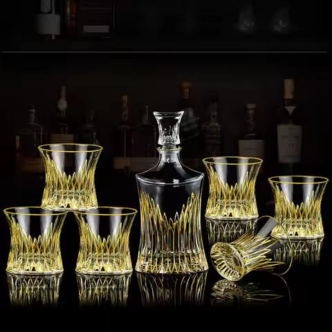 Crystal Glass Whiskey Set Gold Embossed Creative Western Wine Bottle Wine Glass Bar Household Utensi