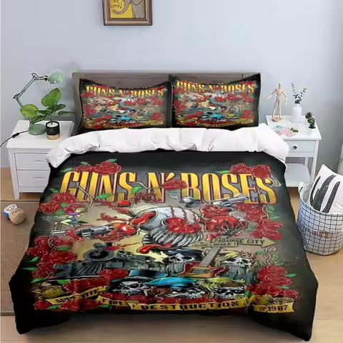 3D Print Guns N Roses GNR Band Retro Bedding Set Boys Girls Twin Queen King Size Duvet Cover Pillowc
