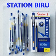 Pulpen Pena Pen Gel Hitech Station 0.28mm Hitam & Biru 1 Pak Isi 12 & 6 Pcs