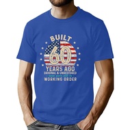 Men's cotton T-shirt 60th Birthday Shirt Men Built 60 Years Ago Flag T-Shirt Vintage 60 Years Old Bi