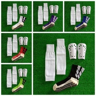 "Set Of 3" Non-Slip Football Socks White Cut Ankle Shin Guards