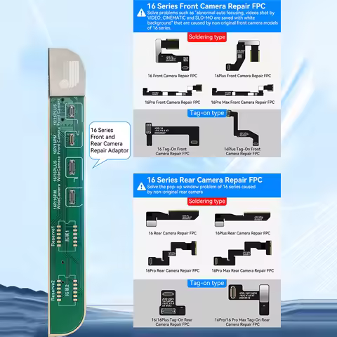JCID IP 16 Series Camera Repair Adaptor with FPC Flex for 16/16Plus/Pro/Pro Max Front Rear Auto-Focu
