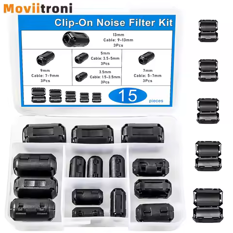 15pcs Clip-On Noise Filter,Ferrite Core Choke Ring RFI EMI Noise Suppressor Cable Clip 3.5-13mm