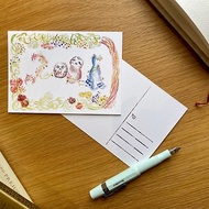 松鼠鴿子刺蝟與樹懶動物圖案 水彩手繪插畫明信片 春天祝福