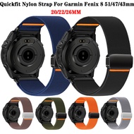 QuickFit Magnetic Nylon Band 26mm 22mm 20mm For Garmin Fenix 8 7 7X 7S 6 6S Pro 5X 5S Plus Forerunne