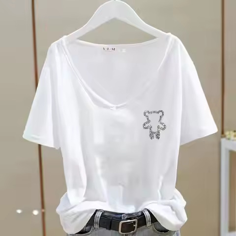 98% Cotton T-shirts Women Loose Short Sleeve Tops Summer 2025 Trend Thin T Shirt Fashion Casual Tshi
