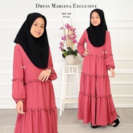 Jubah Dress Budak Kid Mariana Ironless Kembang Labuh Longgar Muslimah Hitam Putih Pink Biru Maroon P