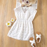 Young Girl This White Holiday Style Cover-Up Is Suitable For Girls Aged 4-7 For Swimming, Parties An