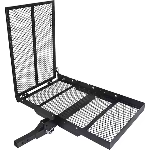 46.2 X 26.8 X 38.7 Inch Hitch Cargo Carrier W/Ramp Foldable 500 Lbs Trailer Hitch Mount Steel Wheelc