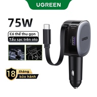 UGREEN 75W Flexible Retractable Car Charger 3 Ports USB A PD 30W Fast Charging with 75cm USB C Cable