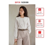 Women's Office Fashion Shirt with Ruffled Collar, Basic White Shirt Quyen Fashion AA511