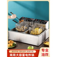 Double-tank electric-fried thickened stainless steel electric fryer, commercial fryer with oil filte