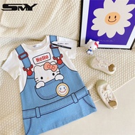 SMY Fashion T-shirt Short Dress for Kids Girls Cute Hello Kitty Print Soft Comforbale Baby Girls Dress 3-12 Yrs