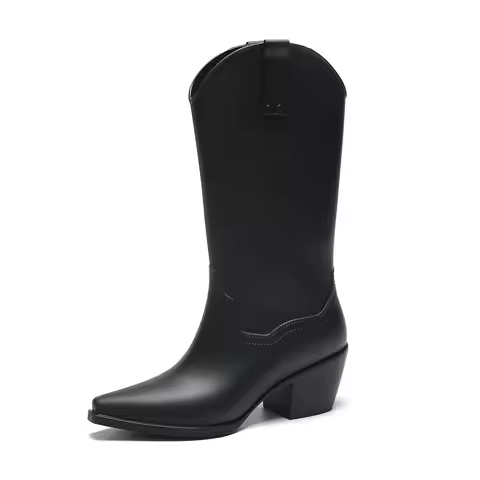 Long Rain Boots Women's Fashion High Heel Gunboots H Black Knight Bot Soft Rubber Waterproof Rubber 