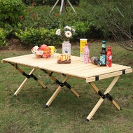 120CM Outdoor Camping Wood Portable Roll Table  Glamping Folding Picnic Table Solid Pine Beech