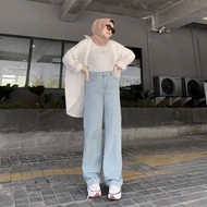 Celana Jeans Kulot High Waist Loose Jeans Wanita P01 - Navy Hitam Biru Muda
