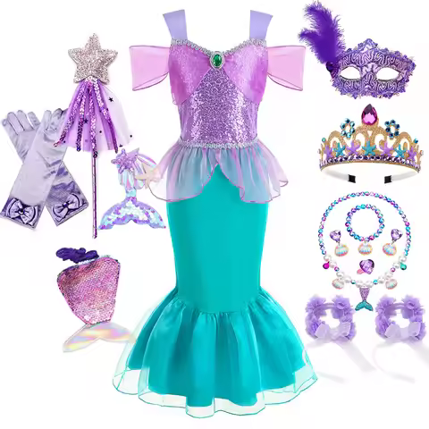 Girls Pageant Festival Costume Princess Mermaid Dress 2 4 6 8 10 Yrs Siren Cosplay Birthday Toddler 