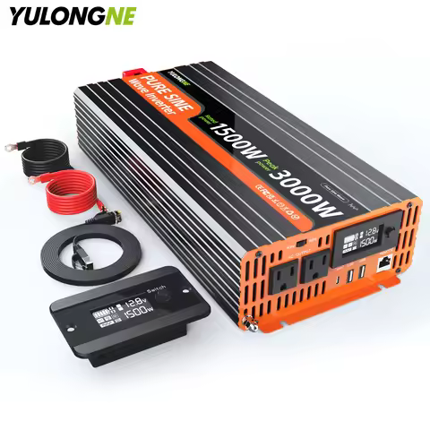 YULONGNE Pure Sine Wave Inverter 1500W Continuous 3000W Peak, DC 12V to 110V AC Power Converter with