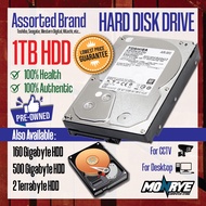 HDD - 100% HEALTH - (OPTIONS : 1TB HDD or 2TB HDD) - ASSORTED BRANDS - FOR DESKTOP/CCTV -USED