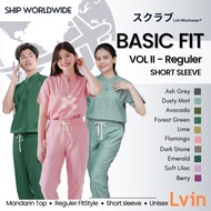 Lvin] Vol II - Mandarin Collar - Baju SCRUB MEDICAL SCRUB SUIT DOCTOR'S SCRUB FOR MAN &amp; WOMEN /Regular Fit/ Set Shirt Pants Take Care OKA OK Nurse/Day to Night Series/Doctor Short Sleeve [Export]