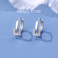 YY.Fashion Small Cube Diamond Earrings Real Silver Fashion Hoop E009