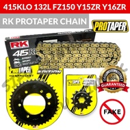 PROTAPER 415 SPROCKET SET BLACK WITH RK CHAIN GOLD ORING FZ150 Y15ZR Y16ZR Y15 Y16 O RING RANTAI GOL