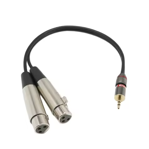 3.5mm to 2 XLR Female Y Splitter Cable, 3.5mm (Mini) 1/8" TRS Stereo Male to 2 Port Dual XLR Female 