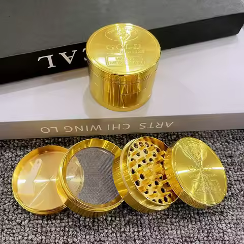 1.6/2inch Metal Gold Coin Herb Grinder 4-Layer Mortar Manual Pepper Crusher Spice Mill Tobacco Grass