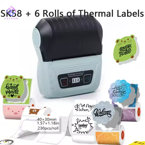 KAYSION Thermal Label Printer for Store/Express, Efficient Printing No Waiting with 6 Rolls Label Pa