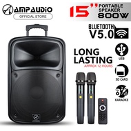 Ampaudio 15 Inch Portable Speaker Bluetooth Portable Speaker With 2 Wireless Mic