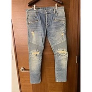 21AW BALMAIN PARIS 水洗破壞加工機車牛仔褲 biker jeans