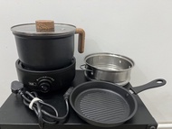 迷你多功能電煮電熱露營鍋連蒸架及煎鍋