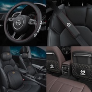 【NISSAN】Car Accessories Steering Wheel Cover Key Chain Headrest Waist Clock Seat Belt Shoulder Leather Hook Tissue box Aromatherapy For Almera Sentra n16 Frontier Grand Livina