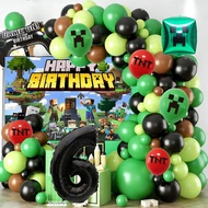 81pcs/set Minecraft Theme Green Black Brown Balloon Set with Game Console Foil Balloon and Backdrop 