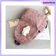BETTERFORM Bear Doll Student Bag Korean Text Floral Print Burden-reducing Schoolbag Trend High Capacity Junior High School Students' Backpack