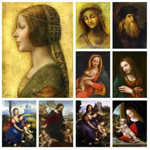 5D Leonardo Da Vinci Artwork Diamond Painting Mona Lisa Smile Mother Child Cross Stitch Kit Embroide