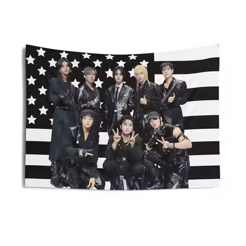 SKZ DominAte 2025 Tour Black American Flag Tapestry, SKZ Ate Concert Banner, Kpop Wall Decor Flat Pr