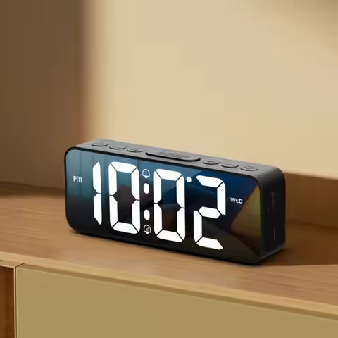 DST Digital Alarm Clock Week Temperature Snooze 2 Alarms Night Mode Table Clock 12/24H USB Output Ch