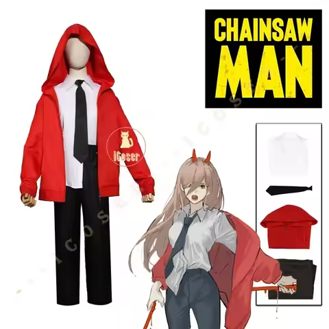 x;3,f'6;h\9/Anime Chainsaw Man Power Cosplay Costume Wig Blue Red Jacket Uniform Outfit Hairpins Blo