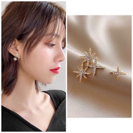 S925 Earrings Super Flashing Star Asymmetric BO21313 Hexagram Rhinestone