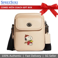 Coach Handbag In Gift Box Crossbody Coach X Peanuts Heritage Snoopy Motif Ivory Beige Nude # CE613