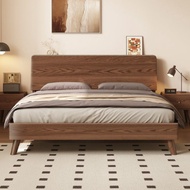 Bed Frame Solid Wood Bed 1.8M Double Bed Master Bedroom 1.5M Home Bedroom Walnut Oak 1.2M Single Bed